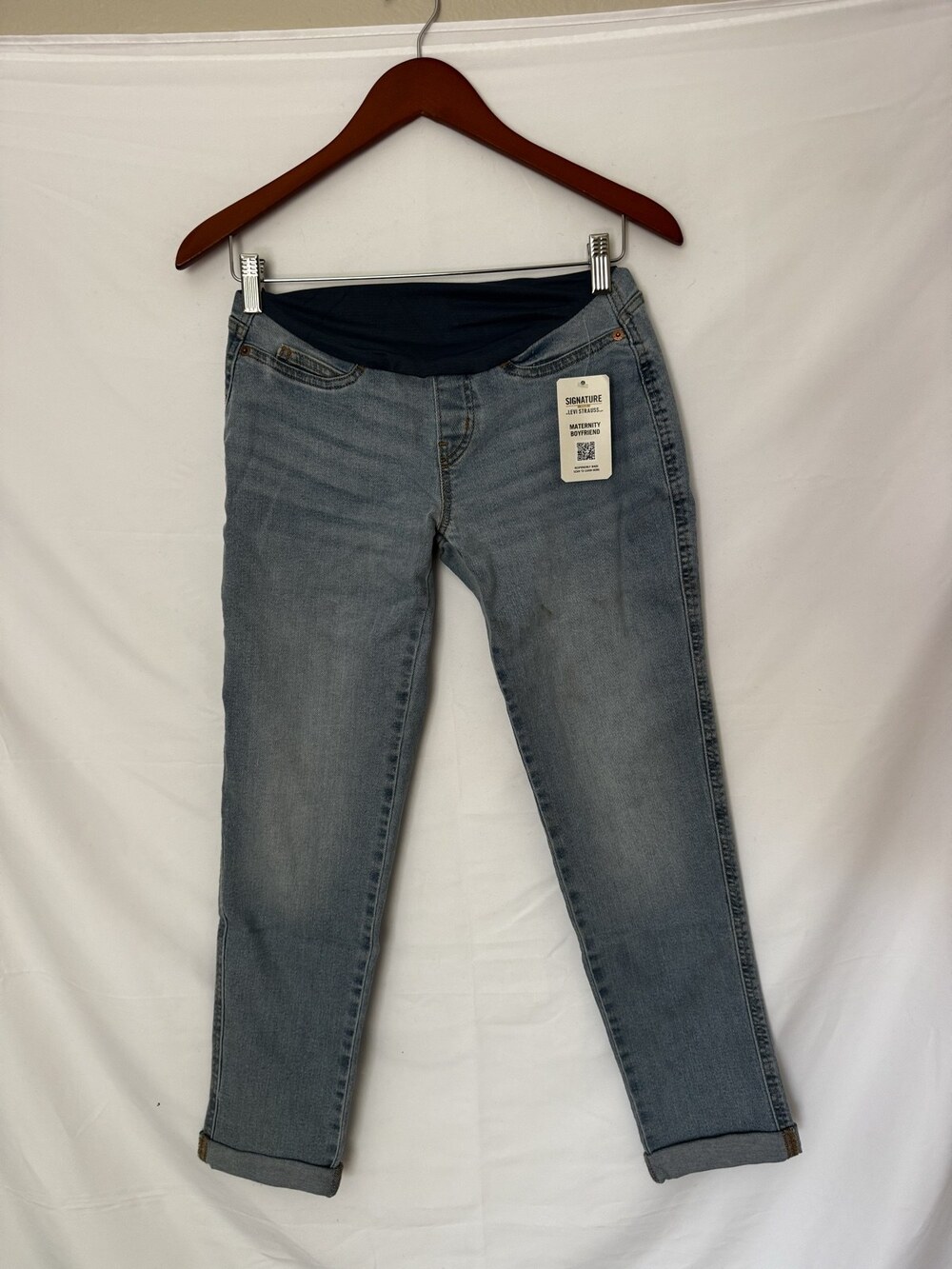 Levis Signature Maternity Boyfriend Jeans Light Wash Size XS Tummy Panel NWT